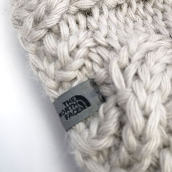 The North Face Gray Cable Knit Beanie Winter Hat Wool Alpaca Minky Fleece Lined - Picture 2 of 6